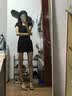 浪莎歐美性感彈力純棉連衣裙女夏季U領短袖緊身T恤裙修身顯瘦包臀短裙 黑色 M 曬單實拍圖