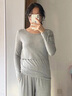 Mom Jane哺乳上衣t恤秋衣孕婦保暖內(nèi)衣莫代爾喂奶內(nèi)搭打底衫春秋款帶胸墊 雅灰色【柔滑莫代爾-帶胸墊】 L 曬單實拍圖