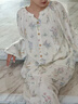 嫚熙（EMXEE）睡衣春夏季孕婦裝衣服褲子哺乳待產(chǎn)產(chǎn)后月子服家居服套裝彈力絲麻 綺幻花信-兩件套（無哺乳口） XL 曬單實拍圖