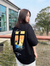 古由卡（GUUKA）潮牌黑色重磅闊型短袖T恤男 字母情侶落肩上衣oversize 黑色（大廓型） L 曬單實(shí)拍圖