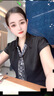 【輕奢設計感】翻領系帶絲巾短袖小衫女士新款時尚寬松修身上衣 黑色 XL 建議110-120斤 曬單實拍圖