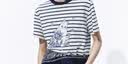 MO&Co.【姆明系列】T恤2026夏新品新疆棉白墨印花藍白條紋MBF2TEE030 藍條紋 L /170 曬單實拍圖