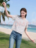 百圖女裝2026年夏季新款小香風蕾絲繡花短袖襯衫高級感上衣女2605T34 曬單實拍圖