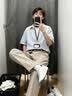 MON-LIST假兩件短袖襯衫男士夏季高知感痞帥V領半袖垂感襯衣MLC17藍色XL 曬單實拍圖