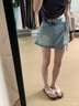 拉夏貝爾假兩件牛仔短褲女2026夏新款高腰顯瘦a字包臀半身裙褲 奶藍色 XL 曬單實拍圖