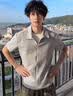 主意范美式假兩件拼接短袖男款夏季高級感重磅半拉鏈T恤正肩翻領半截袖 T333淺灰（升級版） L 曬單實拍圖