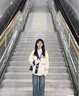 風(fēng)采兔 針織衫女撞色日系女毛衣開衫2022新款秋冬學(xué)院風(fēng)oversize寬松慵懶針織外套秋季女 米白色 均碼 曬單實(shí)拍圖