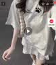 風采兔 100%純棉慵懶風少女感貓爪字母短袖T恤女2025休閑百搭學生潮上衣 白灰色 M 70-100斤 曬單實拍圖