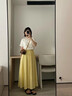拉夏貝爾天絲亞麻九分闊腿裙褲女夏季2026薄款冰絲棉麻休閑山本褲 黃色 M 曬單實拍圖