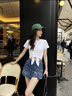 MISS SIXTY2026夏季新款牛仔短褲女復古解構式工裝風設計裙褲 中藍 S 曬單實拍圖