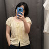 優衣庫麻混紡U領襯衫/短袖女裝/襯衣空調衫483892 01 乳白色 M 曬單實拍圖