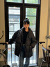 艾萊依（ERAL）羽絨服女士牛角扣圍巾中長款羽絨服冬季新款曠野美拉德風外套 炭黑 S 155【建議80-110斤】 曬單實拍圖