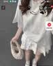 風采兔 100%純棉慵懶風少女感貓爪字母短袖T恤女2025休閑百搭學生潮上衣 白灰色 M 70-100斤 曬單實拍圖