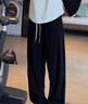 馬克華菲高檔短袖套裝2026夏季新款潮牌上衣服寬松長褲休閑冰絲運動套裝男 黑色（短袖+長褲） XL 【140-160斤】 曬單實拍圖