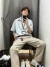 MON-LIST假兩件短袖襯衫男士夏季高知感痞帥V領半袖垂感襯衣MLC17藍色XL 曬單實拍圖