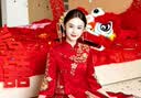 泰勒馬丁紅色新中式改良秀禾重工刺繡大擺裙新娘訂婚回門敬酒中式禮服 H091 M 曬單實(shí)拍圖