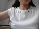 拉夏貝爾重工釘珠圓領短袖t恤女夏2026新款收腰顯瘦甜美別致上衣 白色 M 曬單實拍圖