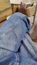 OY八分闊腿牛仔褲女2026新款夏季薄款美式拼接彎刀褲小個子九分褲子 藍色【版】 XL 建議115-125斤 曬單實拍圖
