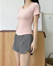 木林森（MULINSEN）跑步運(yùn)動(dòng)套裝瑜伽服女春夏休閑健身服普拉提短袖假兩件短褲修身 曬單實(shí)拍圖