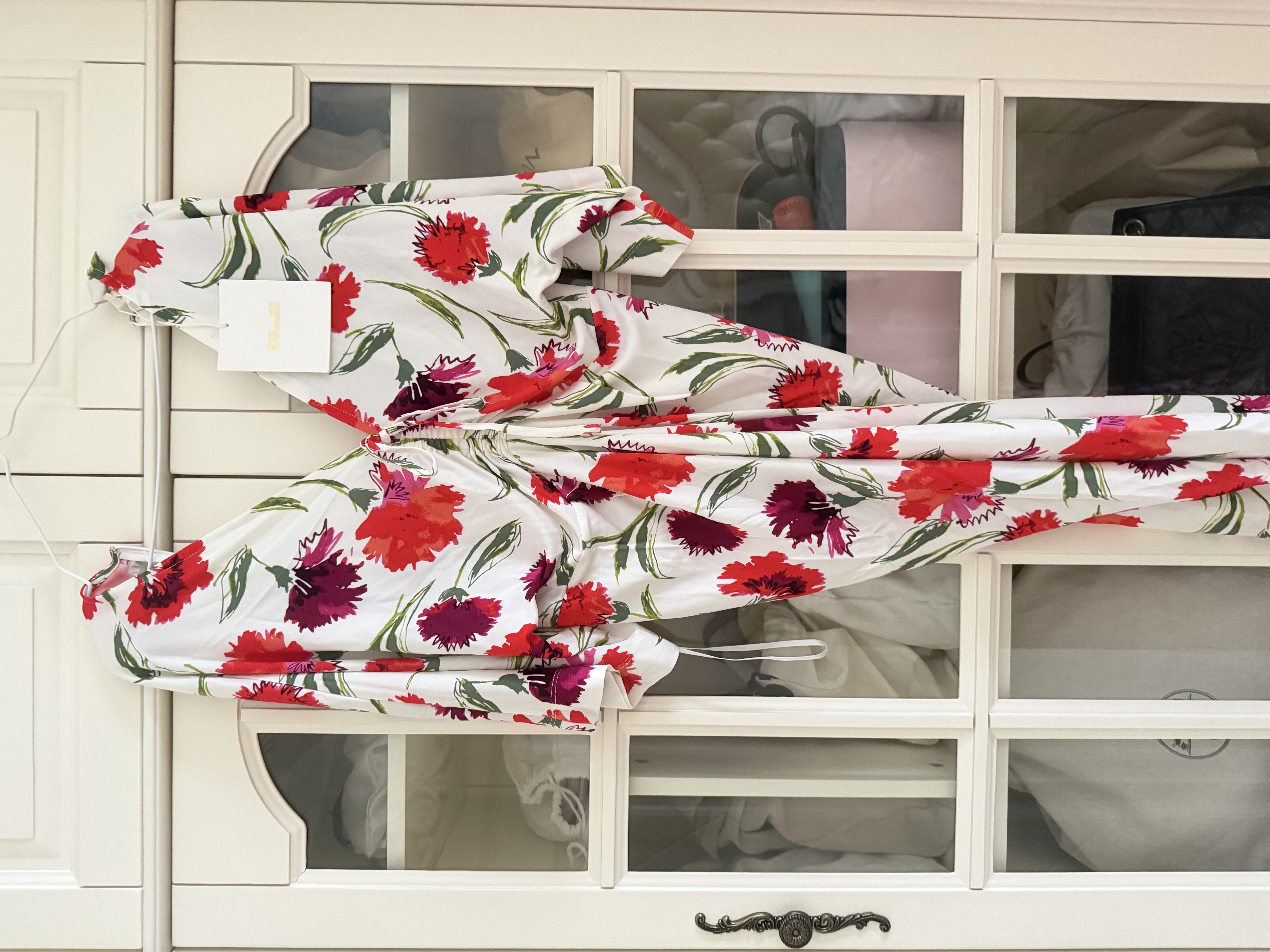 Diane von FurstenbergDVF碎花裙度假蝙蝠袖茶歇裙輕薄啞光針織印花連衣裙DS1S020 紅紫繽紛花影圖案 S 曬單實拍圖