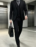 ROMON西裝套裝男韓版修身商務休閑正裝新郎結婚禮服修身英倫風西服 款1 165A 曬單實拍圖