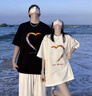 羅蒙（ROMON）情侶裝早春2026新款潮牌設計感夏裝純棉寬松情侶套裝短袖t恤班服 黑色男+白色女 XL L =男XL+女L 曬單實拍圖