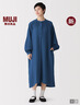 MUJI 女式 木棉混 雙層紗織 長袖連衣裙 女裝裙子長裙 26年早秋新品 藏青色 XL （165/92A） 曬單實拍圖
