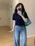 初語厚厚聯名短袖T恤女2026夏季新款刺繡運動POLO衫 藏青色   XL    曬單實拍圖
