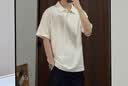 馬克華菲（MARK FAIRWHALE）短袖男夏季冰絲亞麻polo衫男潮薄款寬松休閑短袖t恤男 燕麥色 XL 曬單實拍圖