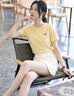 茵曼（INMAN）簡約抽褶收腰短袖T恤女2026夏季甜美減齡少女休閑繡花上衣 桔子黃 M 曬單實拍圖