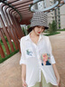 古梵莎法式白色短袖雪紡襯衫女裝夏季新款顯瘦設計感小眾印花半袖上衣 白色 S 曬單實(shí)拍圖