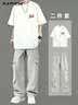 卡圖弛潮流純棉運動套裝男夏季短袖t恤搭配寬松工裝褲子學生痞帥兩件套 白純棉短袖+淺灰工裝褲【兩件套】 XL 曬單實拍圖