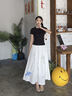 茵曼（INMAN）【李蘭迪同款】100棉刺繡松緊腰半身裙2026夏季女裝新款寬松A字裙 珍珠白 M 曬單實(shí)拍圖