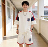 啄木鳥（TUCANO）青少年夏季套裝2026新款男孩高初中學生短袖t恤帥氣夏男裝衣服 5221白藍紅套裝 XL 建議120-140斤 曬單實拍圖