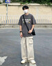 趣米樂青少年美式短袖t恤套裝男夏季潮流裝搭配冰絲長褲寬松學生兩件套 深灰色短袖+卡其色工裝褲 XL 曬單實拍圖