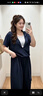 艾美琦美（AIMEIQIMEI）大碼胖MM休閑女裝夏季大碼時尚顯瘦假兩件短袖條紋T恤闊腿褲套裝 藏藍色套裝 XL [建議120-140斤] 曬單實拍圖