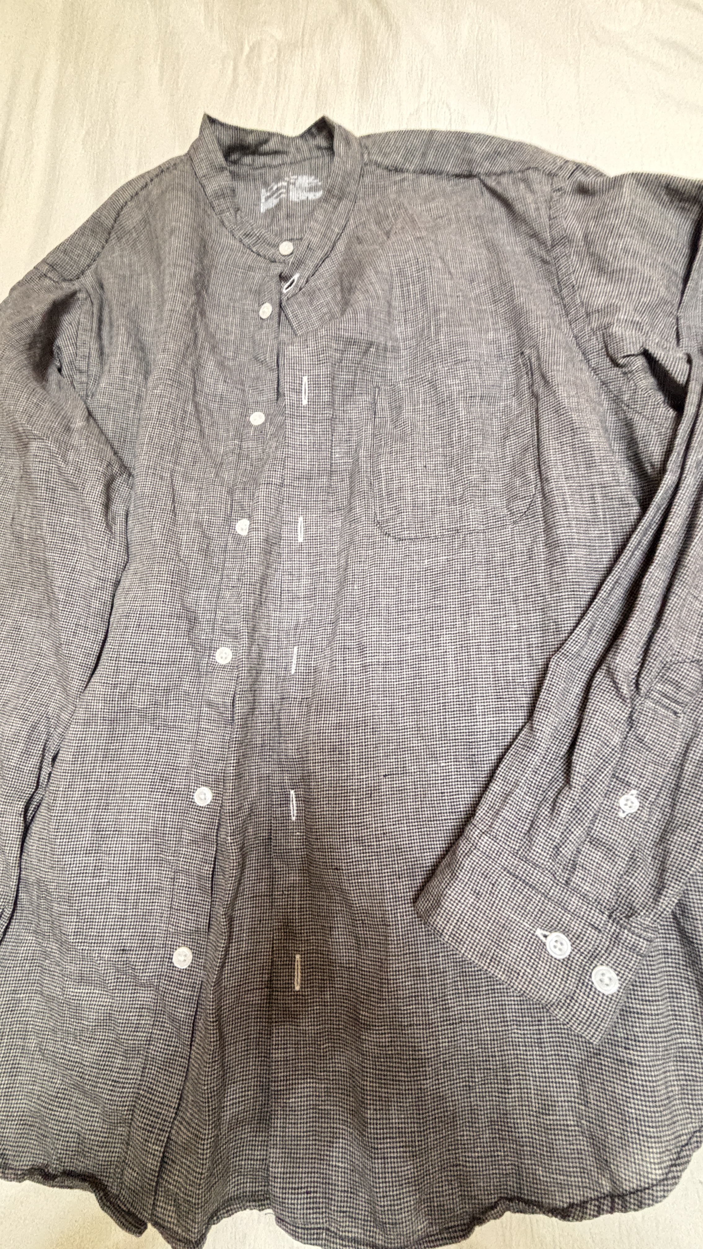 MUJI 男式漢麻水洗立領(lǐng)長袖襯衫男士襯衣男裝26年春季 AC216C6S 炭灰色格紋 L （175/100A） 曬單實(shí)拍圖