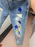 牛八方（NIUBAFANG）春新款繡花破洞刺繡牛仔褲男韓版修身小腳褲潮男彈力花褲子男 淺藍色 31 碼(兩尺四) 曬單實(shí)拍圖