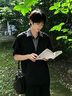 Shelley Jones人夫感假兩件冰絲短袖襯衫男夏季老錢(qián)風(fēng)高級(jí)感長(zhǎng)袖可收七分袖襯衣 黑色 假兩件省去搭配 XL 身高175-180cm體重140-155斤 曬單實(shí)拍圖