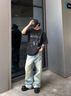 BINLIKE短袖t恤男士美式高街寬松痞帥涂鴉五分袖新款夏季重磅純棉情侶 曬單實拍圖