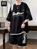 森馬胖短袖短褲套裝男士夏季休閑寬松加肥加大碼五分袖運動兩件套潮 614黑色 6XL 【220-235斤】 曬單實拍圖