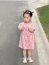 G.duck.小黃鴨韓系女童蝴蝶結碎花連衣裙新款兒童夏季泡泡袖公主裙 粉裙子 120 曬單實(shí)拍圖