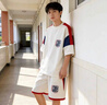 啄木鳥（TUCANO）青少年夏季套裝2026新款男孩高初中學生短袖t恤帥氣夏男裝衣服 5221白藍紅套裝 XL 建議120-140斤 曬單實拍圖