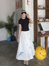 茵曼（INMAN）【李蘭迪同款】100棉刺繡松緊腰半身裙2026夏季女裝新款寬松A字裙 珍珠白 M 曬單實(shí)拍圖