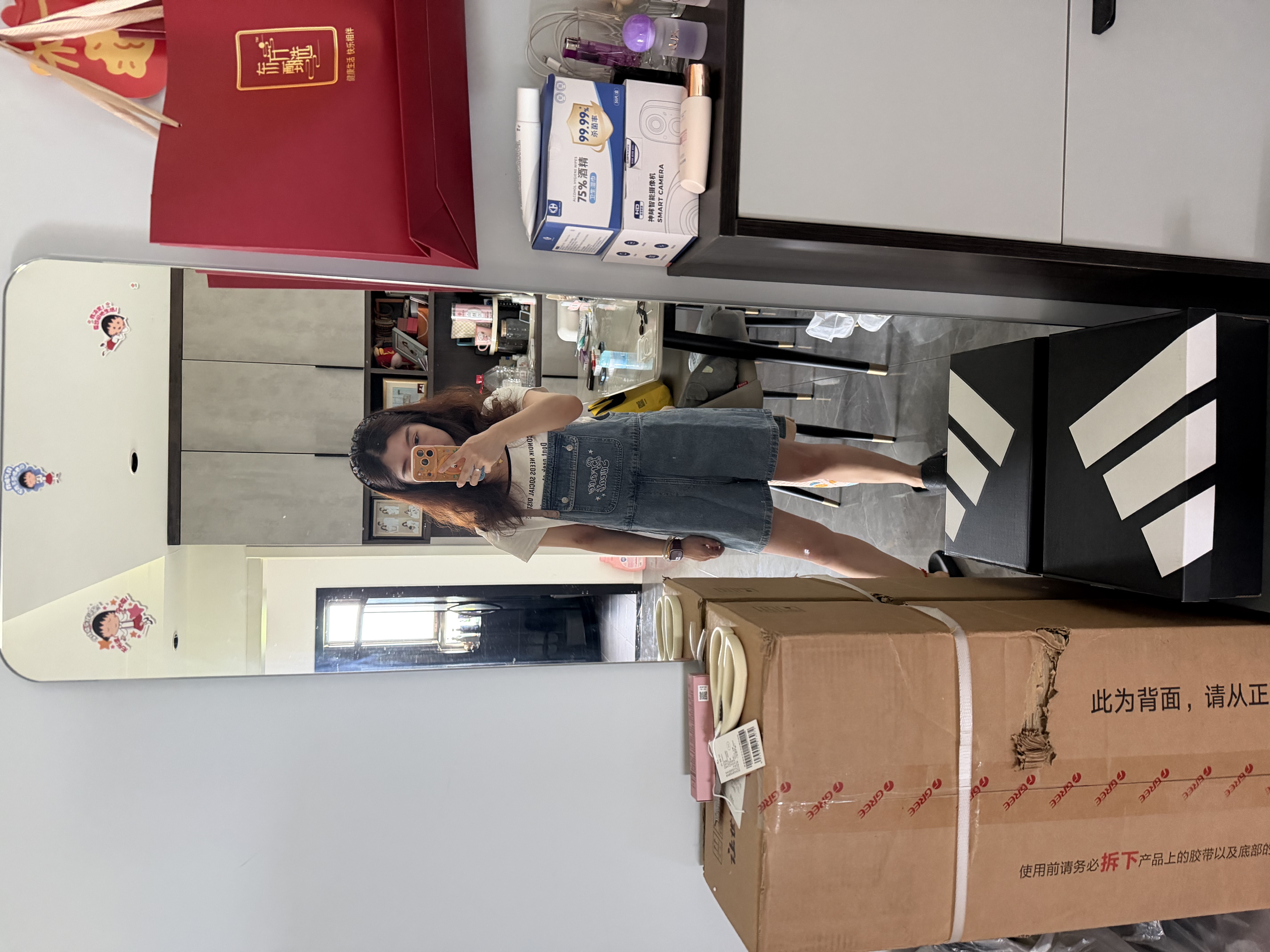 紫涵（ZIHAN）紫涵牛仔藍背帶短褲女夏季小個子寬松減齡直筒休閑連體褲 牛仔藍 M 曬單實拍圖