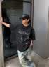BINLIKE短袖t恤男士美式高街寬松痞帥涂鴉五分袖新款夏季重磅純棉情侶 曬單實拍圖