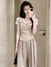 蔓爾依休閑褲女裝夏季2026新款夏裝時(shí)尚氣質(zhì)穿搭減齡顯瘦短袖闊腿褲套裝 上衣+褲子 M 建議100-110斤 曬單實(shí)拍圖