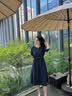 穆夏百合優雅文藝亞麻連衣裙女2026夏季新款高級感收腰顯瘦洋氣中長款裙子 藏青色 M  （建議110斤以內） 曬單實拍圖