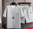 花花公子（PLAYBOY）短袖T恤男士夏季冰絲上衣服潮牌寬松涼感短褲運動半袖兩件套裝 曬單實拍圖