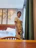 尚都比拉法式優雅含棉連衣裙女夏季方領捏褶綁帶A字裙愛心印花顯瘦中長裙 曬單實拍圖